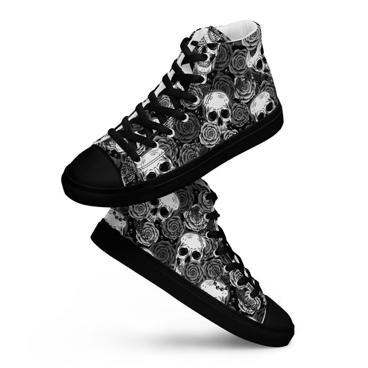 Black and white skull Women’s high top canvas shoes
